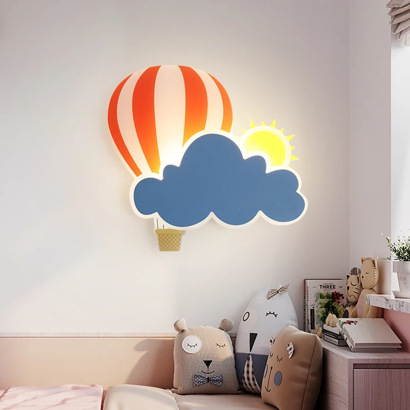 

2022 Wall Lamp Hot Air Balloon Children's Room Bedside Cloud Cartoon Kids Bedroom Stair Lamp Rainbow Fire Balloon Wall Light