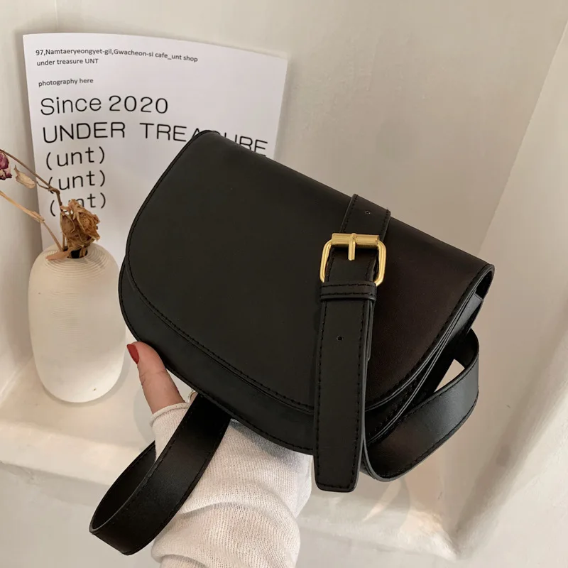 Winter Small PU Leather Crossbody Bags for Women Fashion Ladies Handbags Purses  Simple High Grade Retro Saddle Bag Shoulder