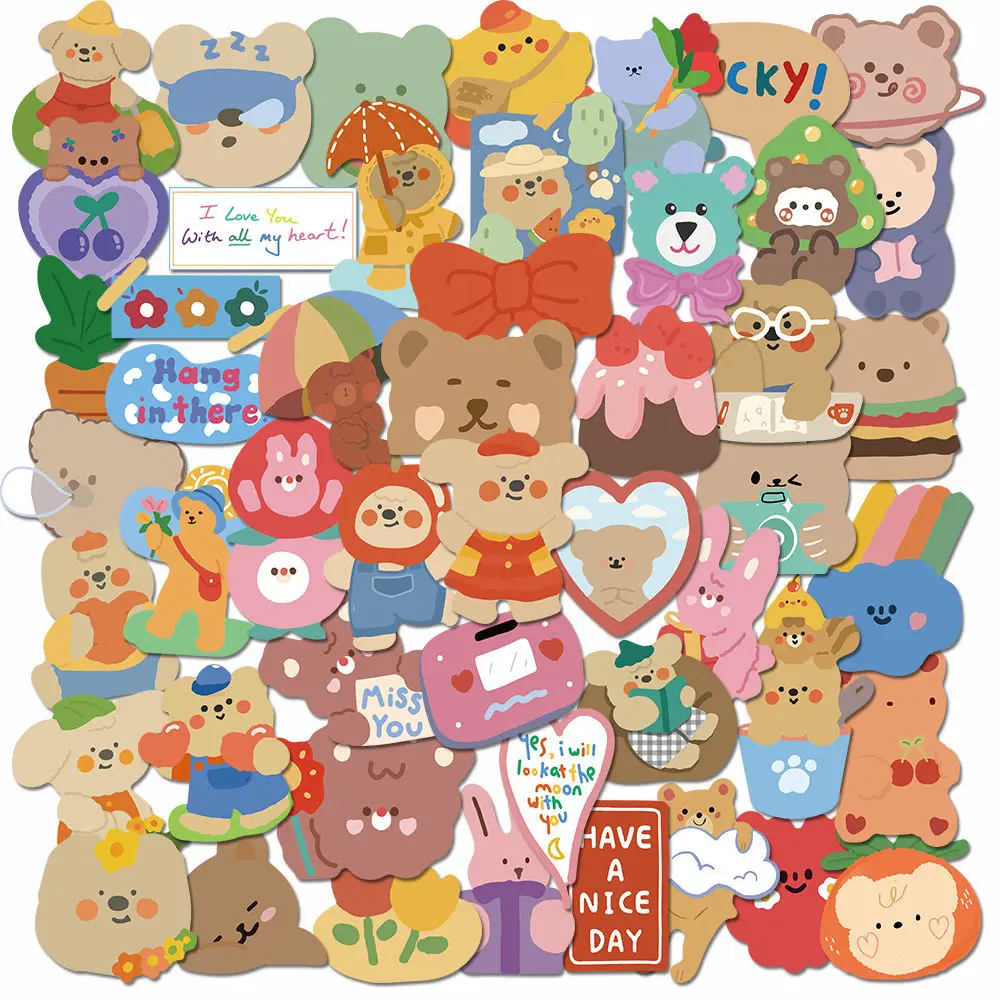 

50 Not Repeat Ins Bear Girl Heart Cute Stickers Waterproof Mobile Phone Computer Kids Diy Journal Stationery Album Stickers Toy