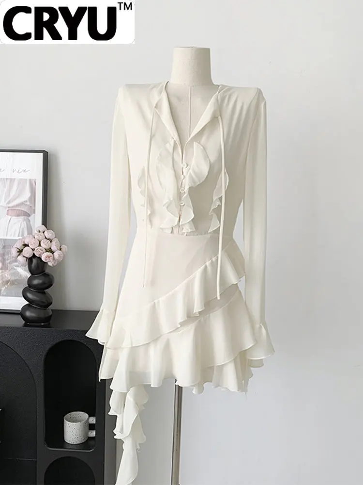 

Летняя мода 2023, женское однотонное приталенное мини-платье с завязкой, о-образным вырезом, длинным рукавом, земляный красный дизайн с оборками, слитное, уютное, мягкое, шикарное