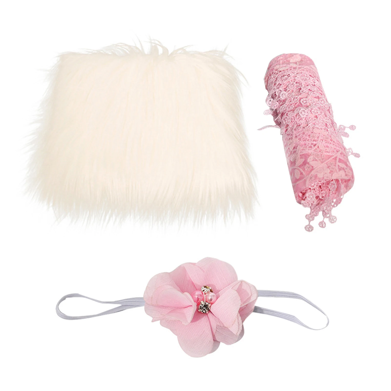 

3pcs Newborn Baby Blanket Mat Photography Wraps Set Solid Headband DIY Acrylic Fibers Indoor Soft Photo Props Shower Gift Studio