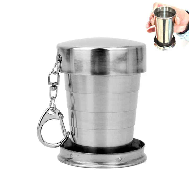 

75ml/150ml/250ml Portable Stainless Steel Foldable Cup Stainless Steel Traveling Outdoor Collapsible Cup with Lid Drinkware