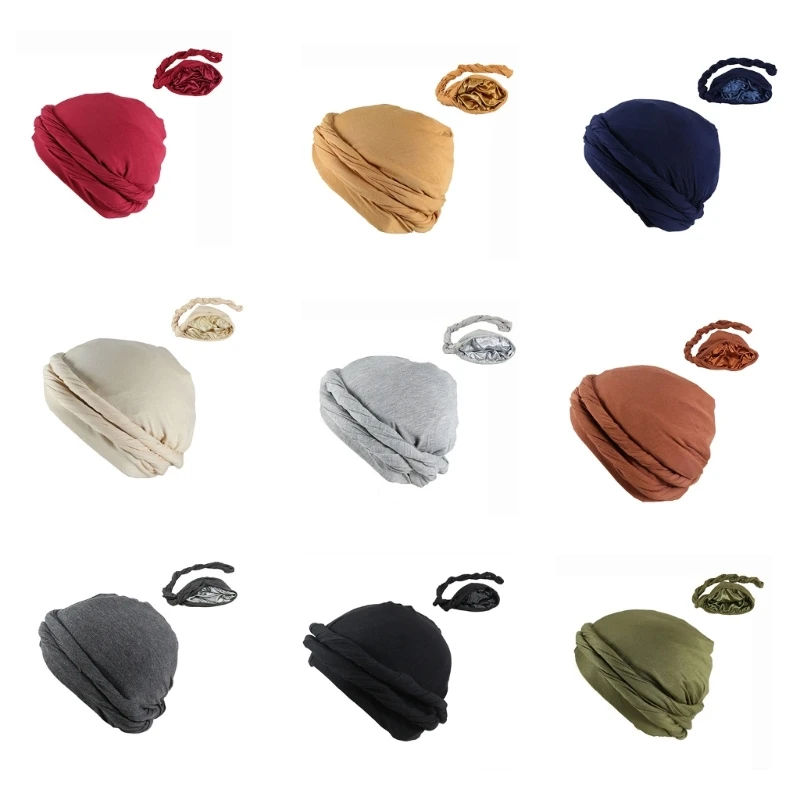 

HaloTurban Durag Muslim Hijab Turban Satin Lined HeadScarf Men Turban HeadWrap Comfy Chemo Hat Turban HeadScarf Drop Shipping