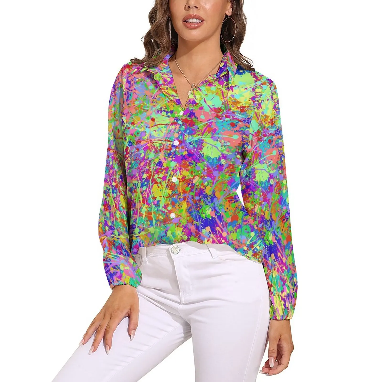 

Женская разноцветная блузка с принтом, с длинным рукавом