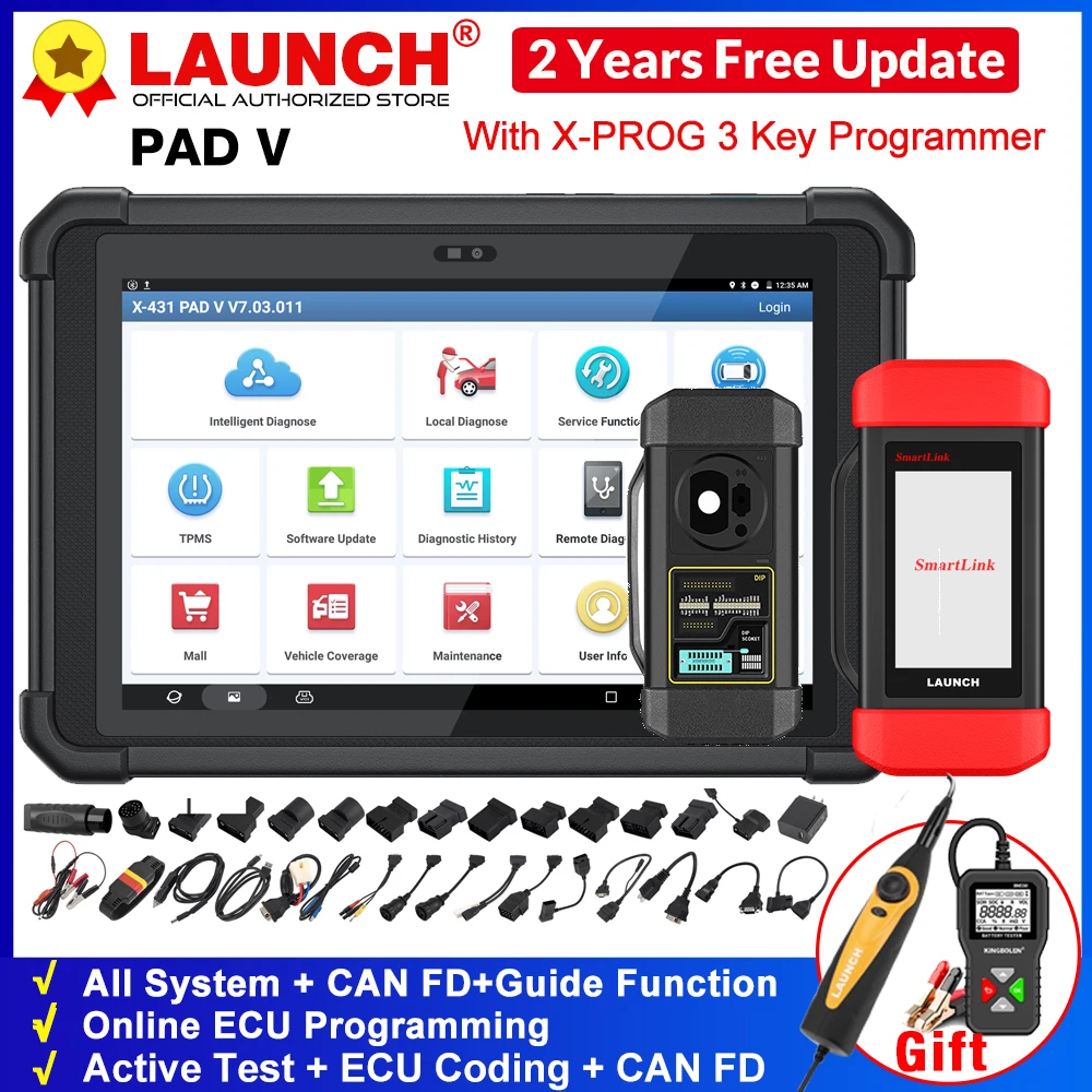 

LAUNCH X431 PAD V OBD2 CAR full Diagnostic tool ECU Online programming coding for DOIP CANFD Bi-Directional X-PROG 3 Key program