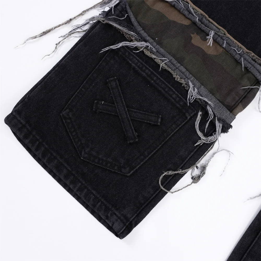 2023 Vintage Denim Pants Jeans Men Streetwear Retro Ripped Patch Hole Denim Pant Jeans HipHip Casual Joggers Trousers