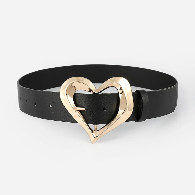 Designer Belts Women High Quality Belts Versatile Casual PU Leather Black Belt Jeans Dress Waistband Fashion Heart Cutout Girdle