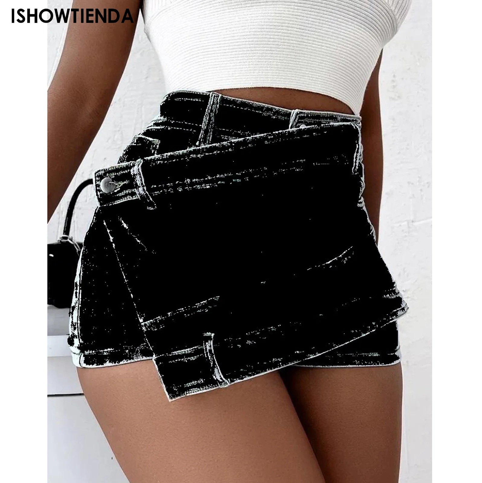 

Модные женские джинсы в стиле High Street с завышенной талией, юбка-шорты, облегающая юбка с карманами и необычными пуговицами