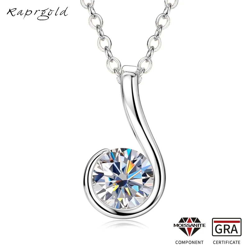 RAPRGOLD 6 5 мм Муассанит круглый кулон ожерелья для женщин настоящее s925 стерлинговое