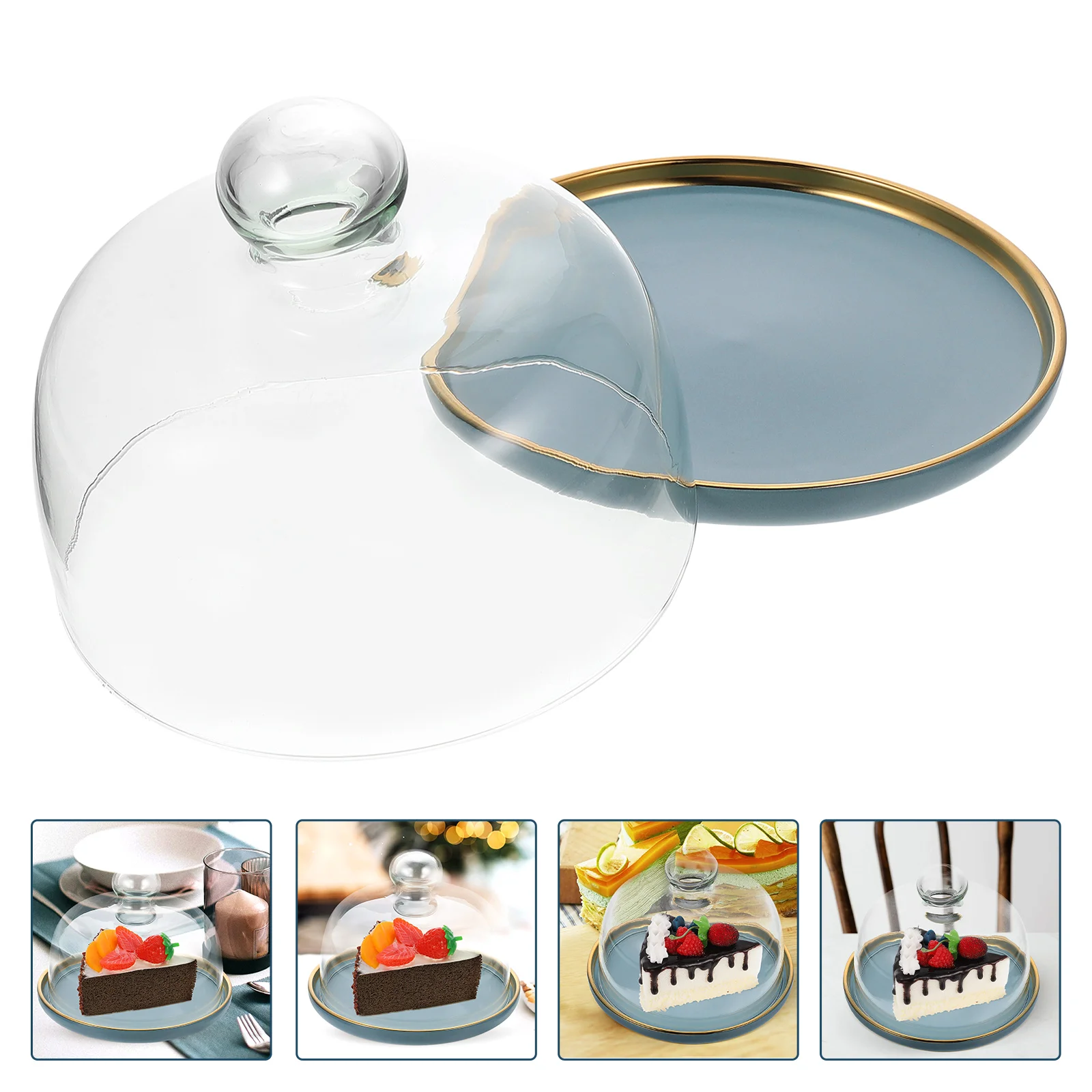

Cake Cover Dome Stand Plate Dessert Tray Lid Display Serving Cupcake Platter Ceramic Clear Cheese Dish Round Cloche Server Snack