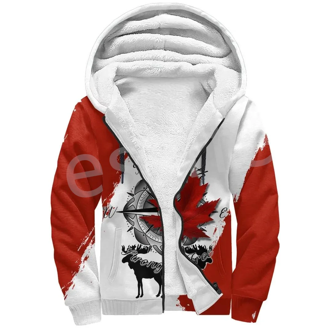 Tessffel Canada Maple Leaf Country Flag Camo Tattoo Colorful 3Dprint Men/Women Winter Overcoat Fleece Zip Hoodies Jacket A2