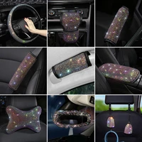 15 inches uphily bling bling leather steering wheel cover gear shift knob cover with cz crystal rhinestones for women or girls