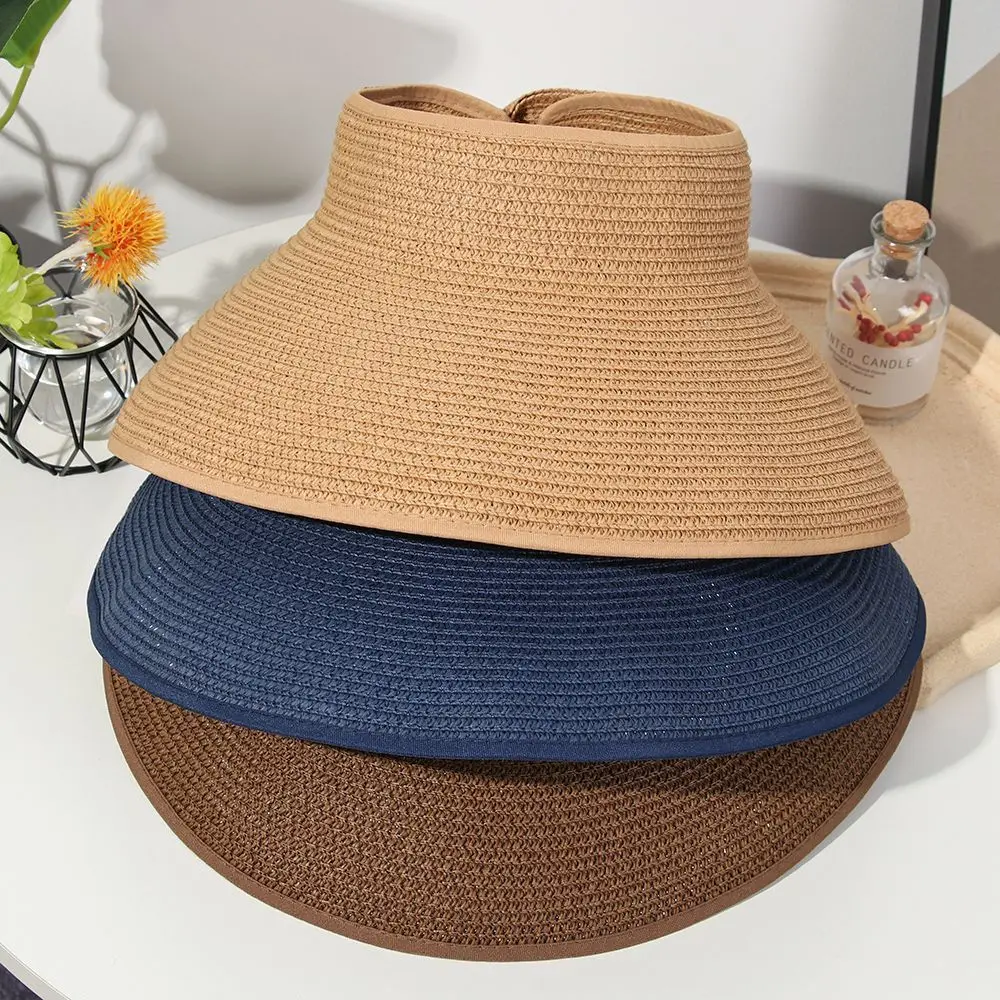 2022 New Women Summer Visors Hat Foldable Sun Hat Wide Large Brim Beach Hat Straw Hats Chapeau Femme Beach UV Protection Caps