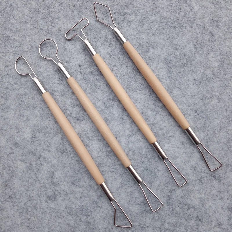 

4PCS Sculpting Tool Pottery Tools Wood Handle Pottery Set Wax Carving Sculpt Smoothing Polymer Shapers Pottery Clay Ceramic Tool