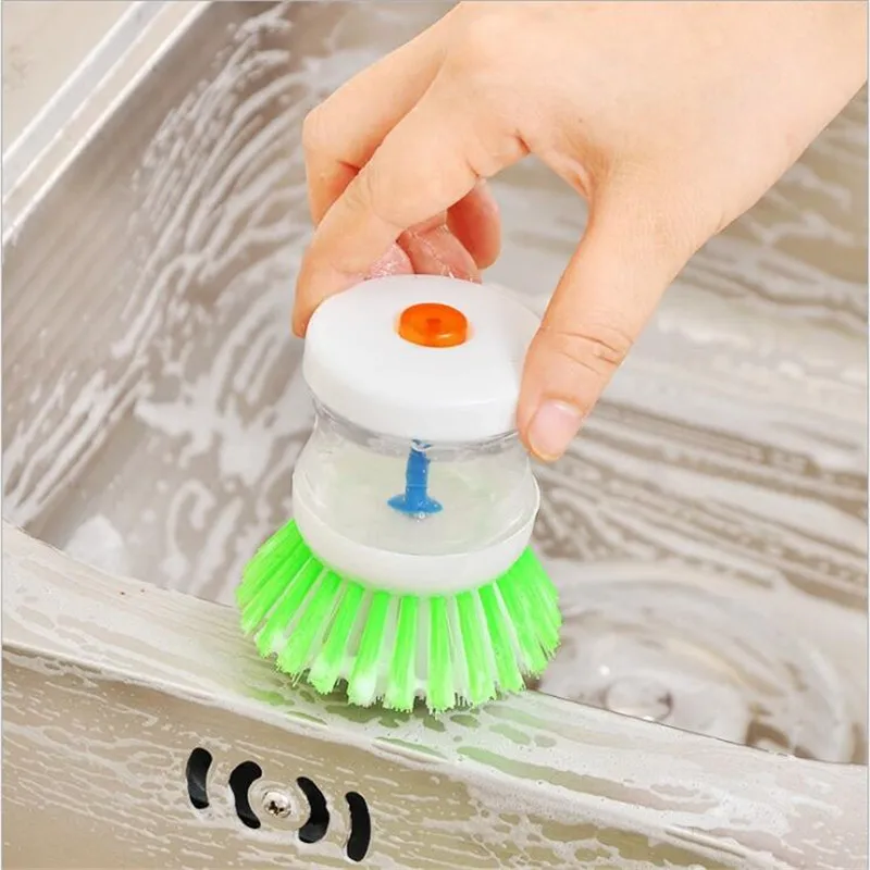 Kitchen 2 In 1 Handle Cleaing Brushes with Removable Brush Sponge Dispenser Wash Pot Dish With Soap Dispensers |