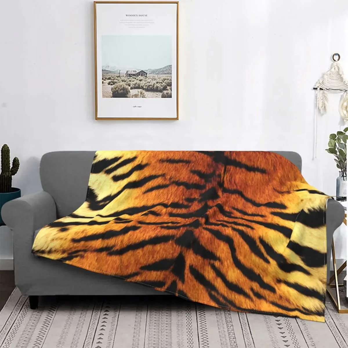 

Realistic Tiger Skin Blankets Flannel Textile Decor Animalprint Skin Animal Portable Warm Throw Blankets for Bed Rug Piece