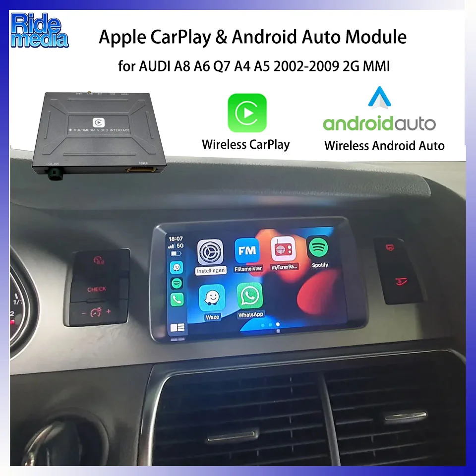 

Интерфейс RideMedia 2026 с поддержкой Apple Maps, GPS, беспроводного CarPlay и Android Auto для AUDI 2G MMI A8 A6 Q7 A4 A5