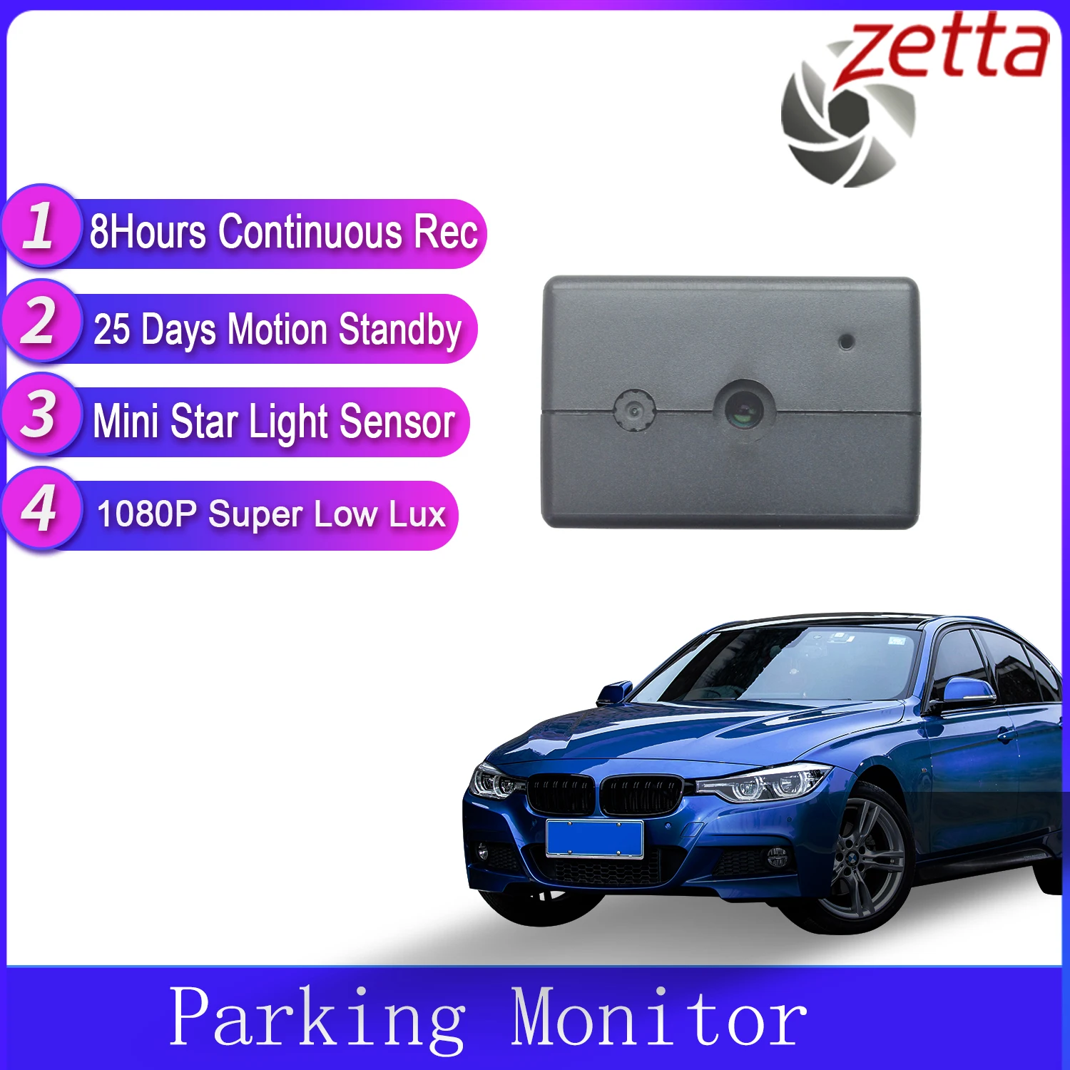 

ZETTA Z86 FHD 1080P 2MP Parking Monitor Standby 25Day Battery Super Low Lux Car Video Recorder Mini DVR Camera Surveillance CCTV