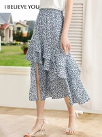 i believe you summer floral pleated skirt 2022 new retro chiffon elastic waist aline split slim mid calf woman skirts 2222024516