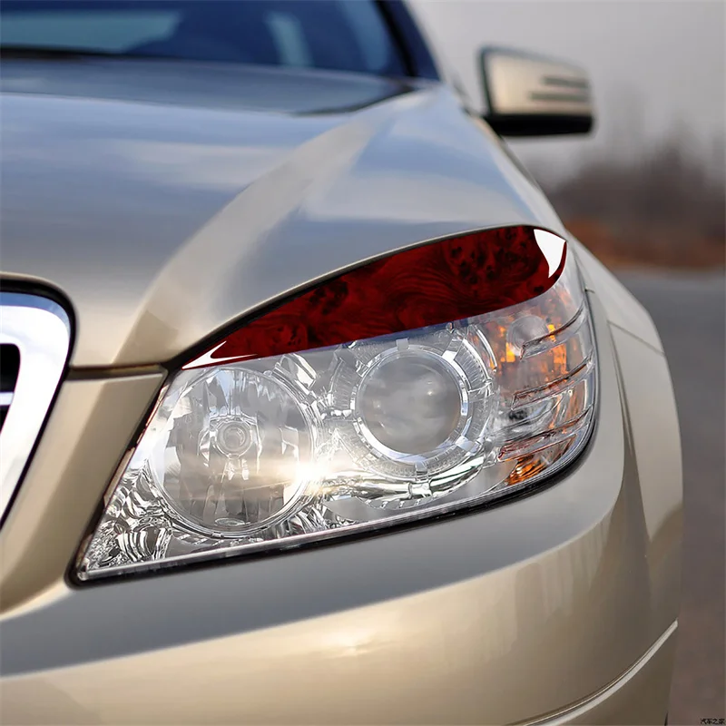 

For Mercedes Benz C-Class W204 Pre-Facelift 2008 2009 2010 2011 Wood grain Headlight Eyelid Eyebrow Sticker Car Accessories