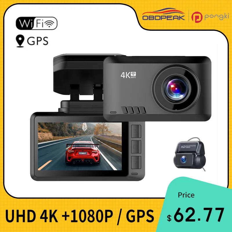 

M63 Dash Cam Dual Lens Gesture APP Photograph 4K Super Night Vision Car Dash Camera GPS WIFI Dashcam 24H Parking Monitor dvr C