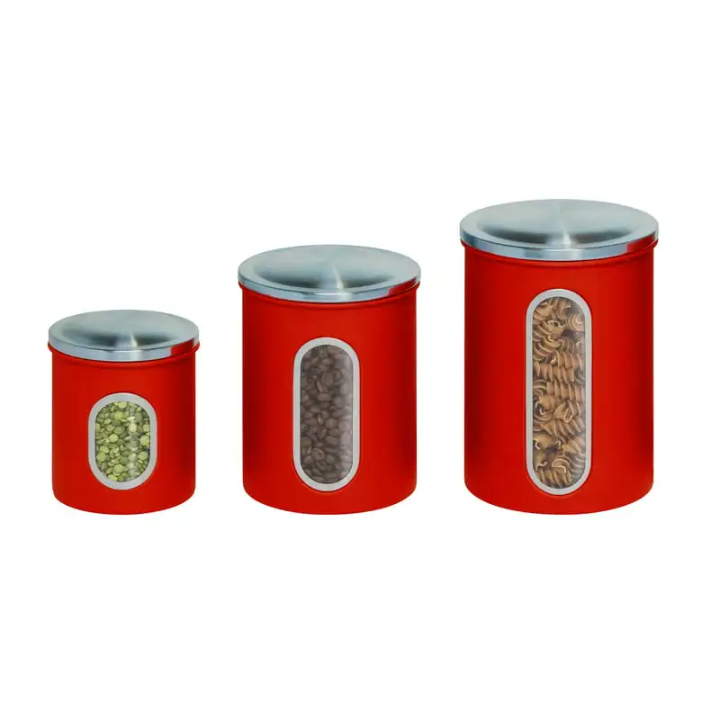 

Can Do Three-Piece Set of Nesting Stainless Steel Kitchen Canisters, Red