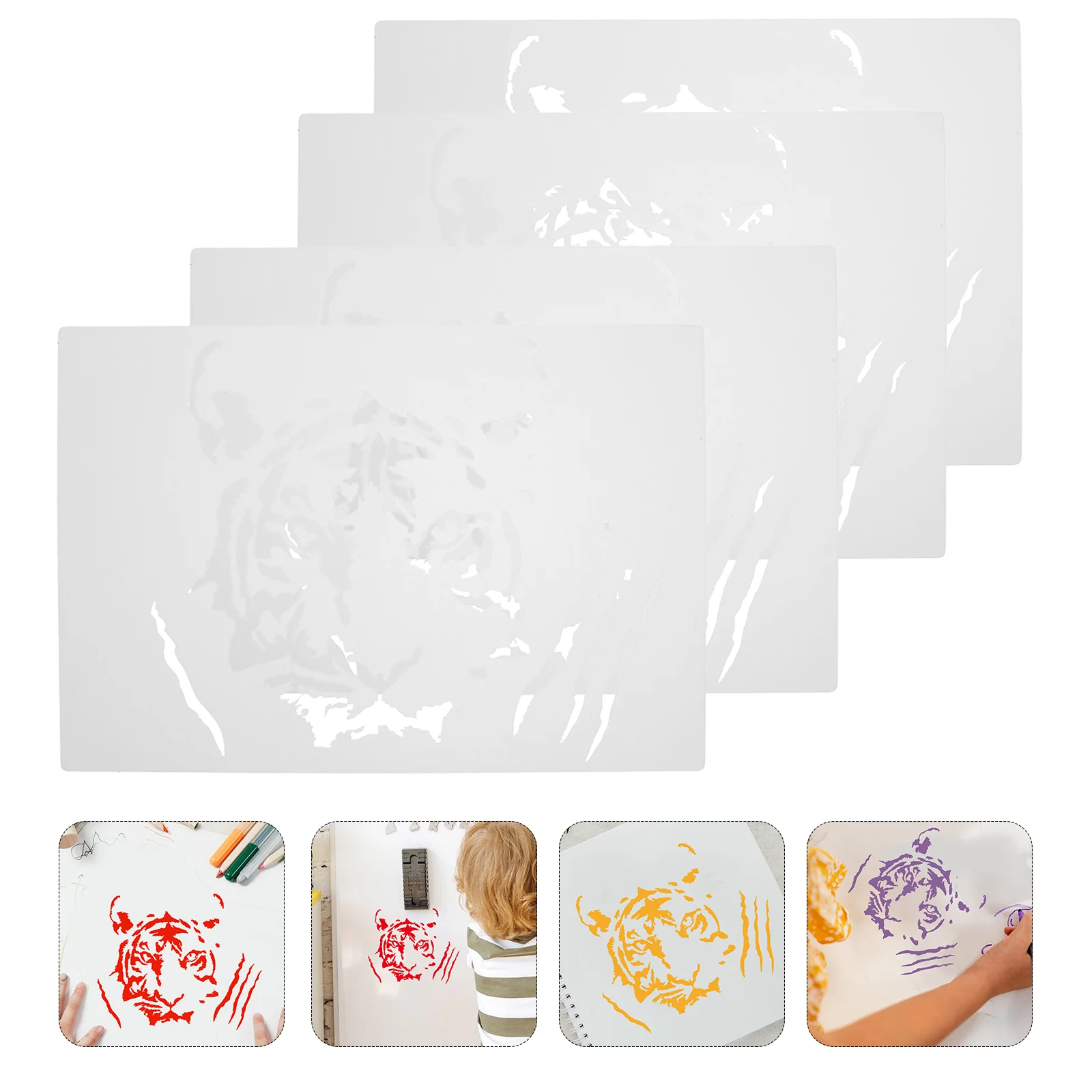 

4 шт., декоративные трафареты для альбома «Тигр» (прозрачные)