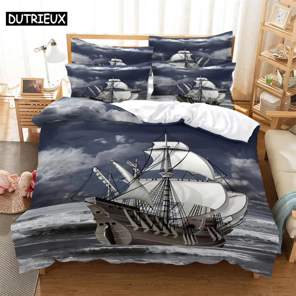 

3D digital printing 2/3pc quilt cover pillowcase double bed set cover quilt Soft Microfiber bedding set Sika deer Sailboat