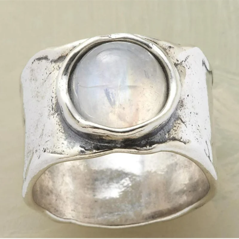 ORZTOON 2024 новые винтажные круглые массивные кольца с лунным камнем для женщин