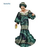 bazin riche african dresses for women ruffle long dress with headtie plus size dashiki traditional african women clothing wy2633