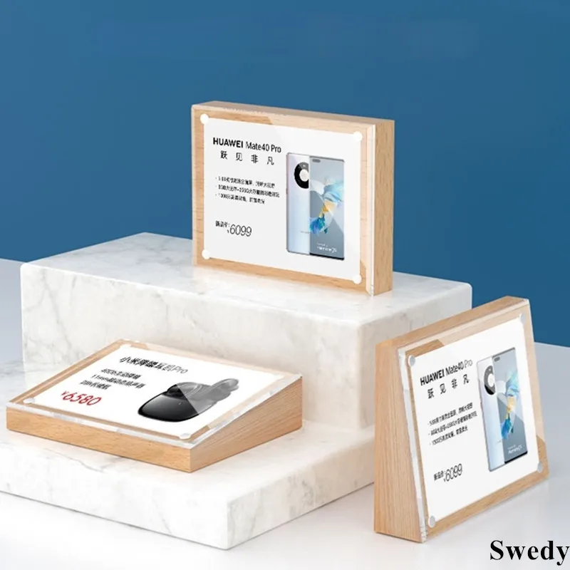

88x54mm Magnetic Acrylic Sign Holder Photo Picture Frame Small Tabletop Plastic Price Label Paper Card Holder Stand
