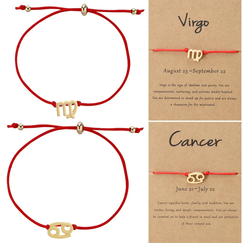 

1pc 12 Silver Gold Zodiac Sign Bracelet Wholesale Horoscope Braided Rope Adjustable Friendship Wristband Gift Jewelry