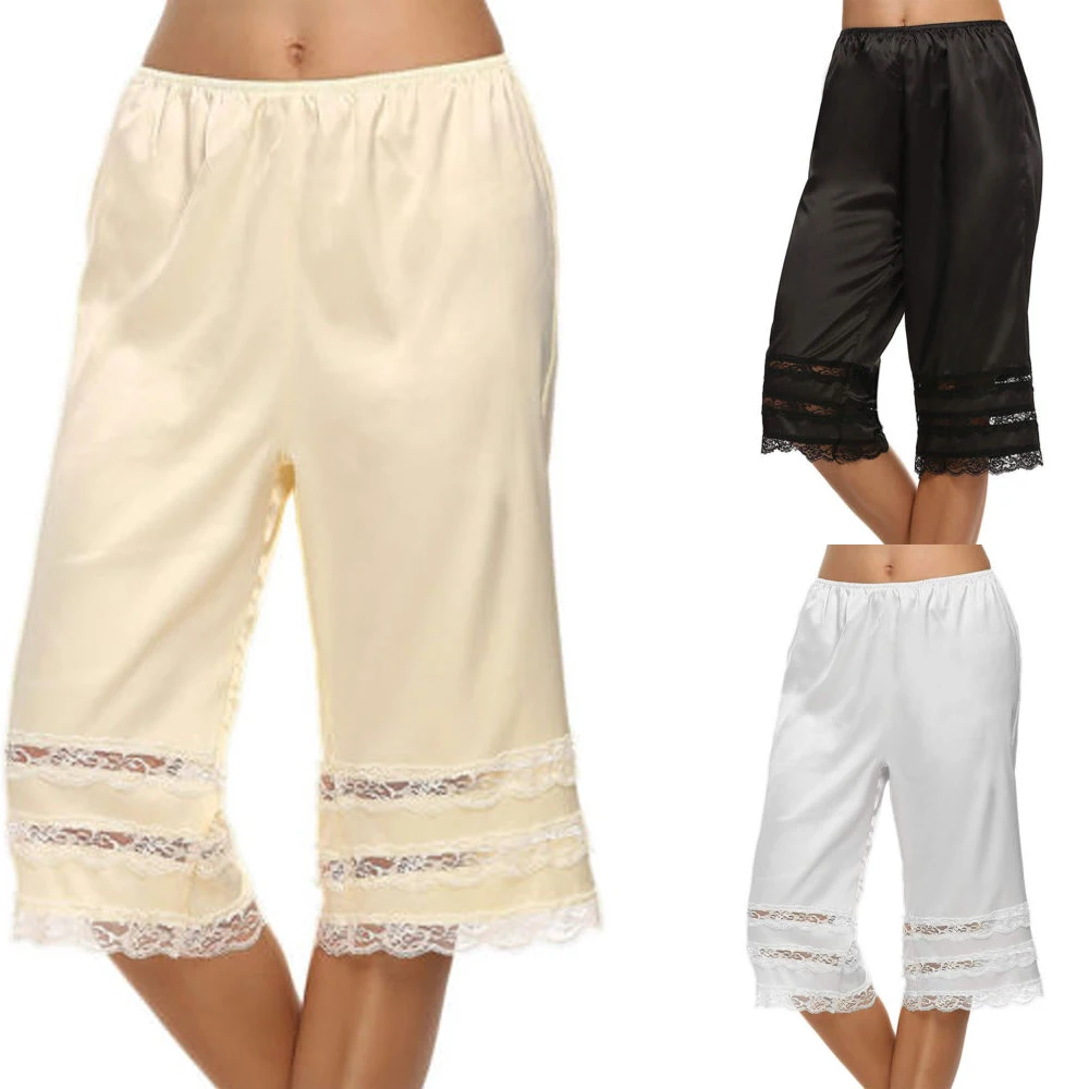 

Women's Lace Edge Sleep Bottoms Culotte Slip Inseam Half Slip Pants Anti-Static Short Soft Pettipants Sleepwaer Pajama Pants