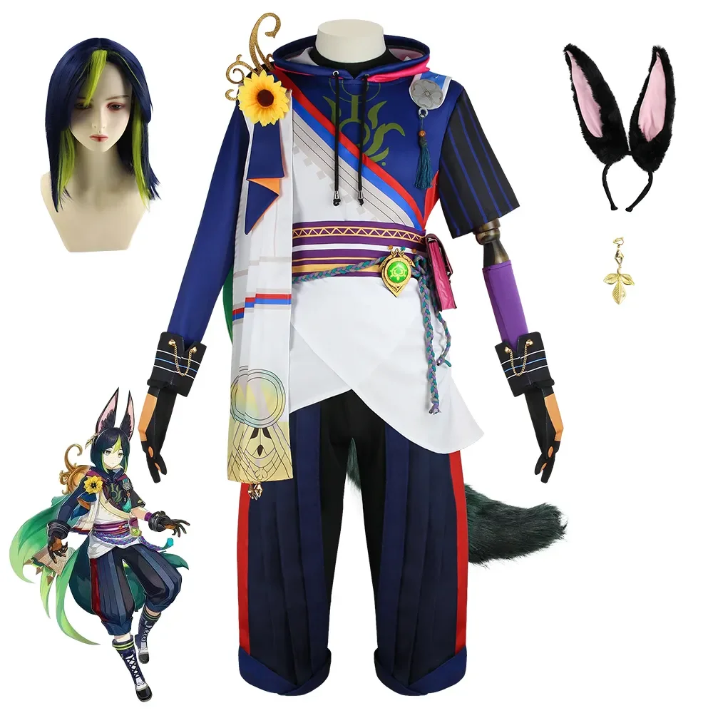 

Женский костюм для косплея Anmie Game Genshin Impact, парик с ушками из комикса для Хэллоуина, карнавала Сумеру теснари, костюм для косплея Genshin