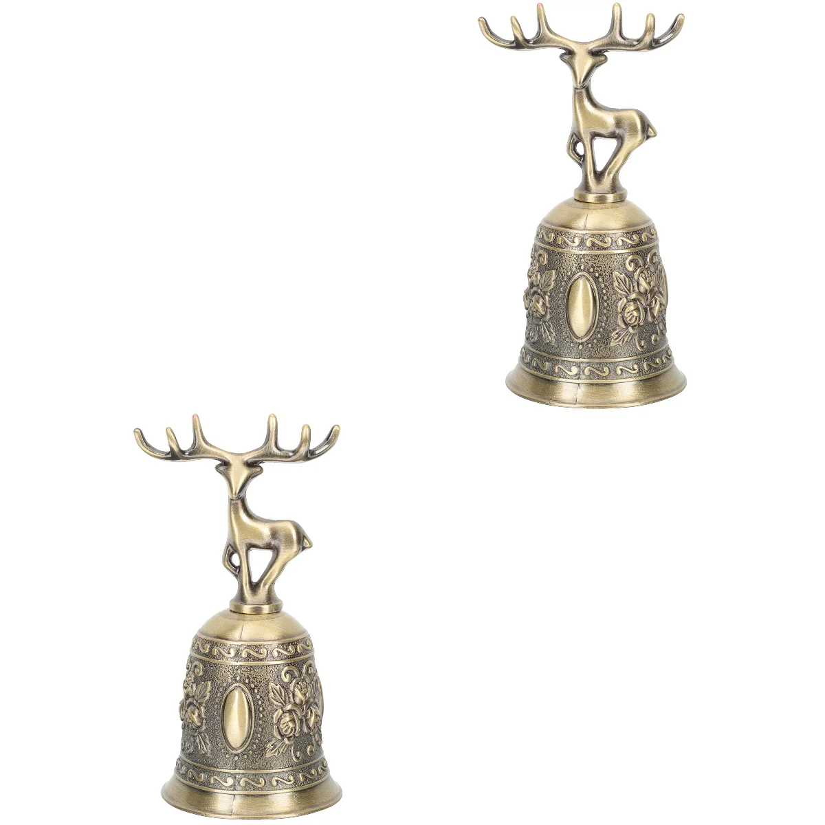 

Set 2 Vintage Christmas Table Child Crafts Kids Hand Held Service Bell Zinc Alloy Hotel Dish