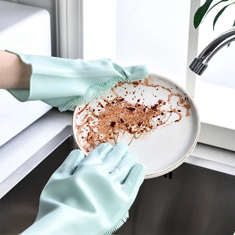 

Magic Dishwashing Cleaning Gloves Silicone Rubber Sponge Scrub Glove Household Scrubber Kitchen Clean Tools Dropshipping 1 Pair
