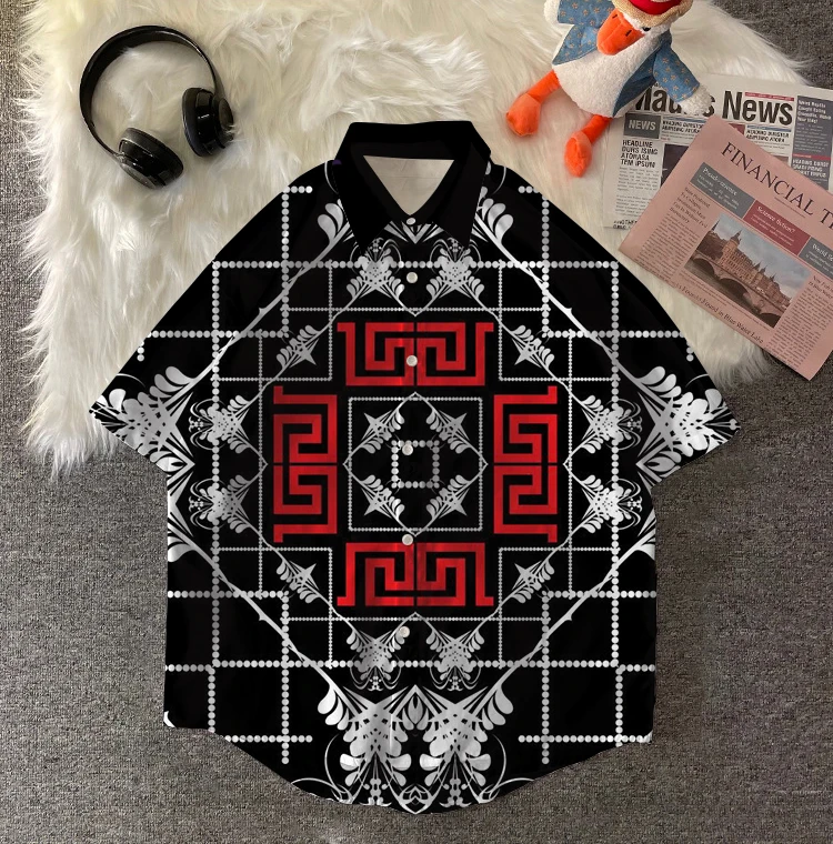 New Hawaiian Shirt Men's Short Sleeve Shirt Four-way Stretch 3D Digital Printing Loose Button Shirt Plaid S-6XL