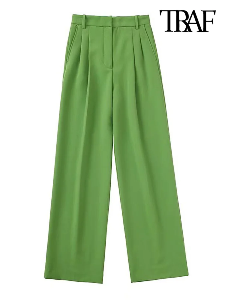 

Брюки женские с широкими штанинами, боковыми карманами и молнией