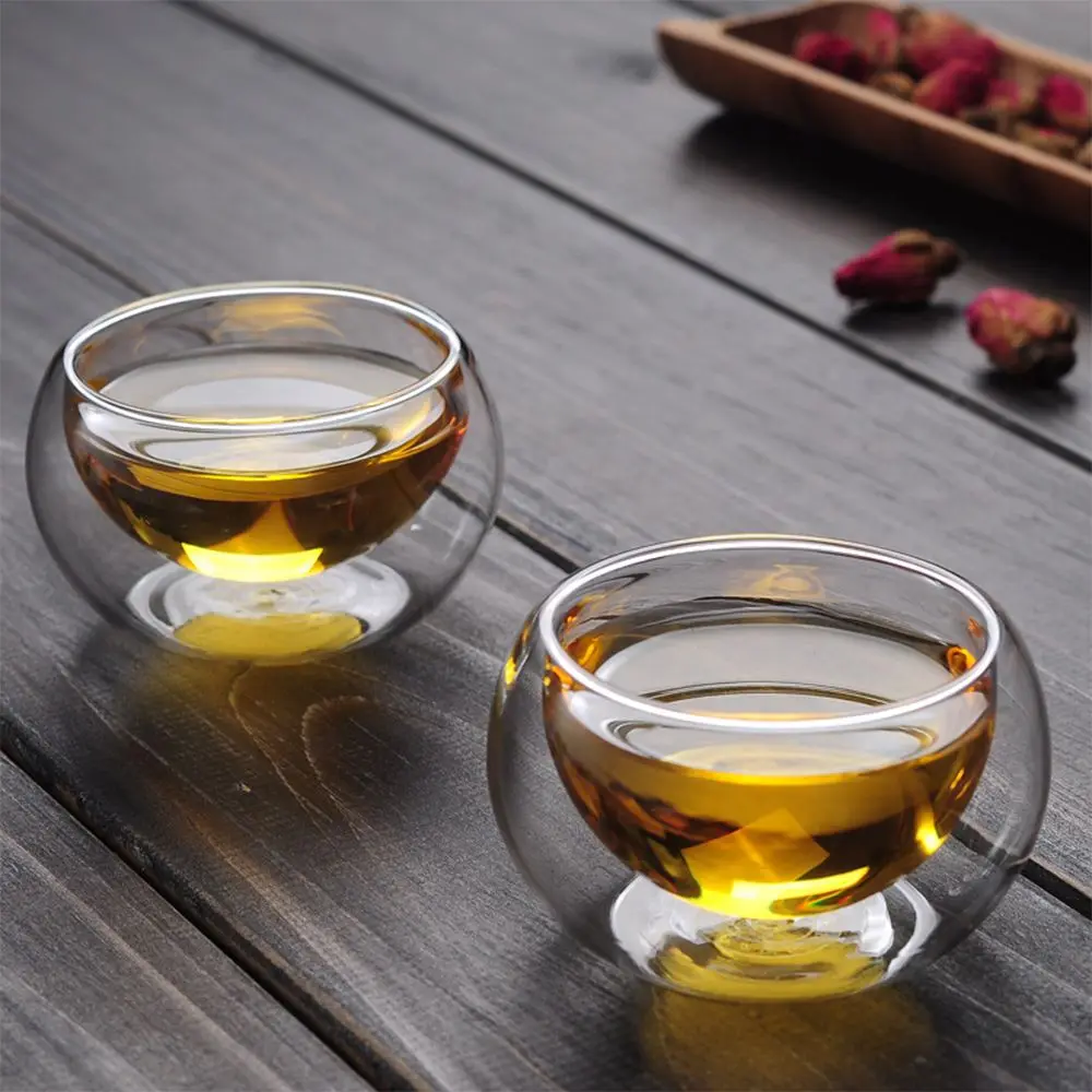 

Transparent Heat Resistant Insulated Beer Whisky Juice Espresso Coffee Cups Kungfu Teacup Tea Cups Mini Glass Cup