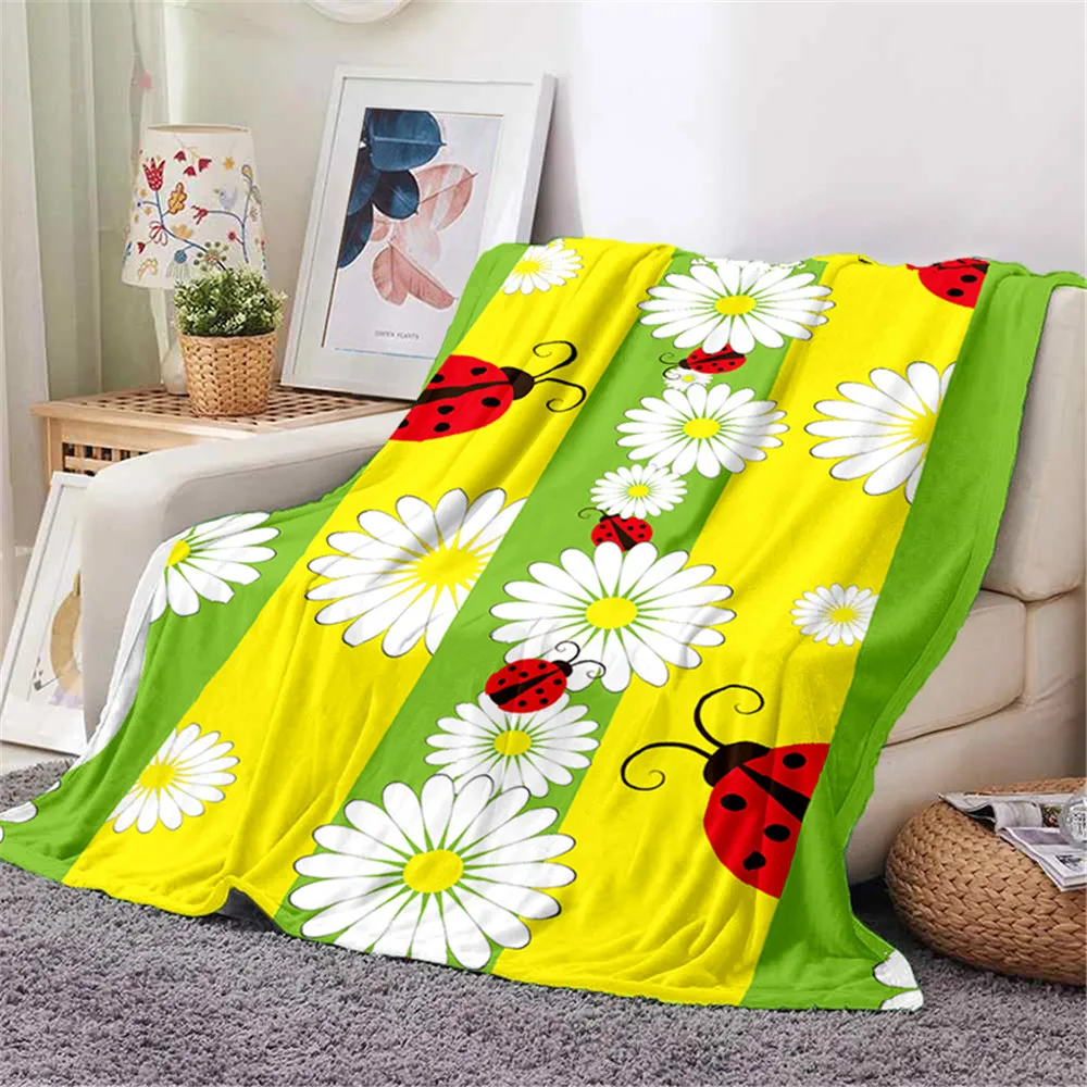 

CLOOCL Fashion Floral Flannel Blanket Pretty Daisy Striped Splicing 3D Printed Throw Blankets for Beds Nap Plush Quilt 180x150cm