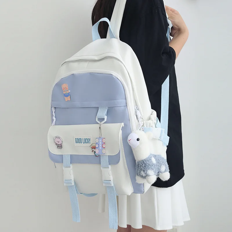 

Милый женский рюкзак для ноутбука, модная дамская сумка с значками в стиле Харадзюку, дорожная и школьная сумка для студентов колледжа, крутые женские рюкзаки