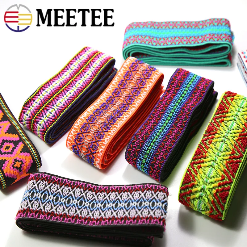 

1/2/4Meter 50mm colorful Jacquard Elastic Band Rubber Bands Webbing Pants Waistband Tapes for Skirt Bags Belt DIY Sewing Craft
