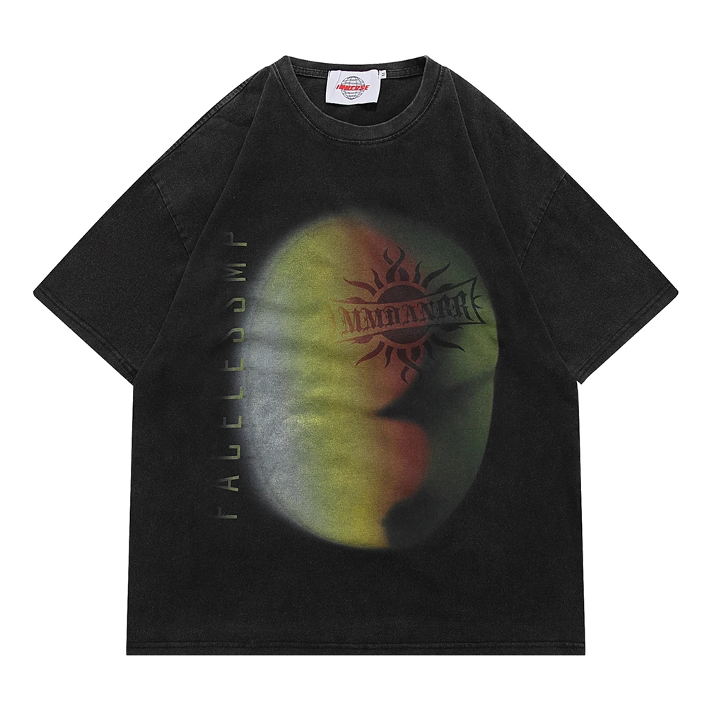 

Мужская футболка с темной иконой и потертым хлопком, 270gsm, уличная мода, летняя футболка с вырезом лодочкой, Мужская футболка