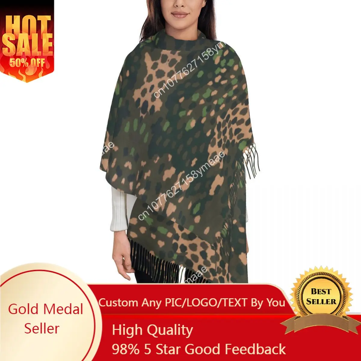 

Custom Israel Erbsenmuster Pea Dot German Camo Scarf Women Men Winter Fall Shawl Wraps Military Army Camouflage Tassel Wraps