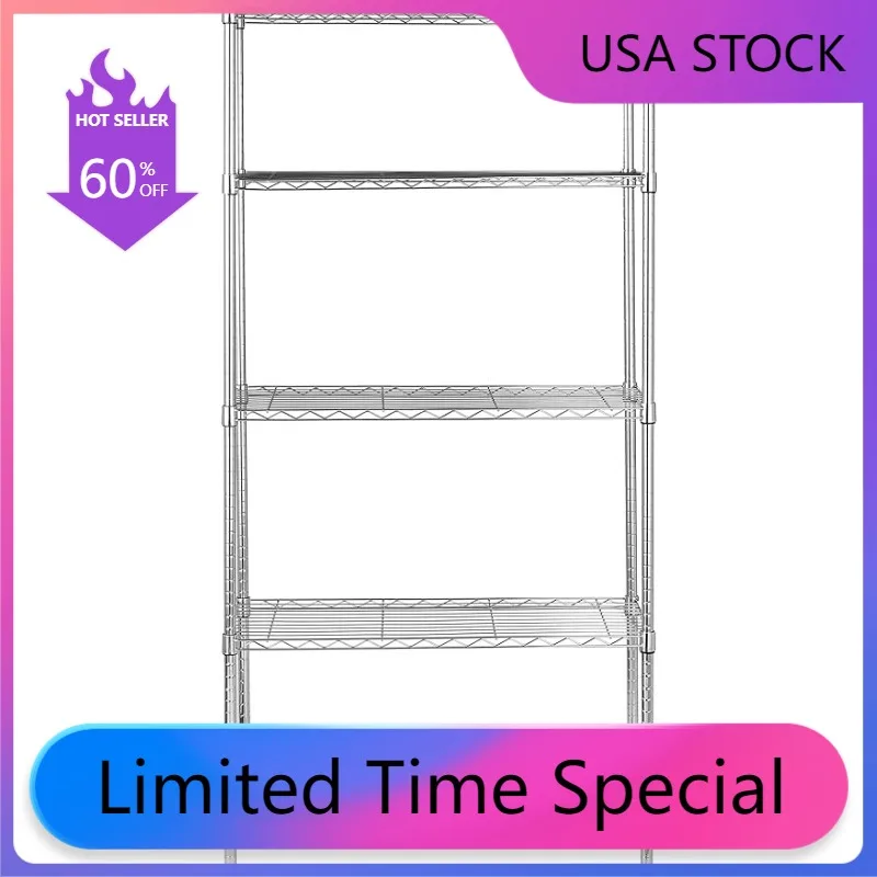 

Базовый 5-полочный регулируемый стеллаж повышенной прочности (грузоподъемность 350 фунтов на полку)