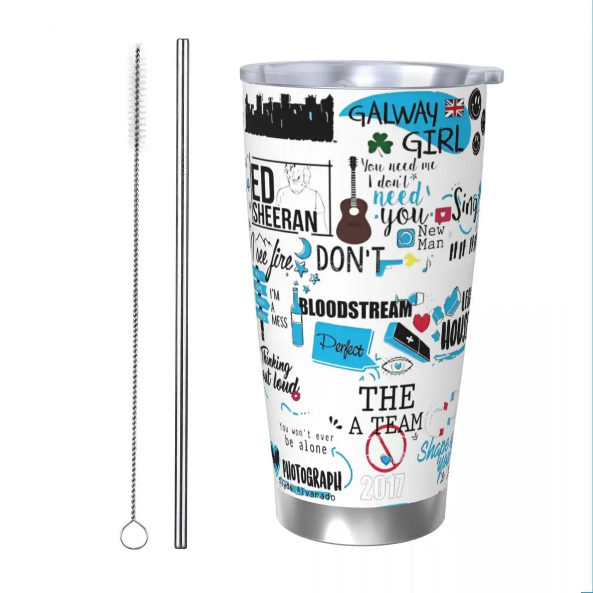 Изолированный стакан Ed Sheerans для каракули с крышкой кофейные кружки из