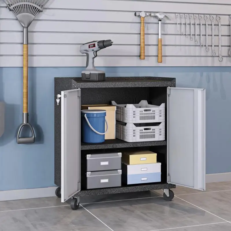 

Textured Metal 31.5" Garage Mobile Cabinet with 2 Adjustable Shelves in Grey