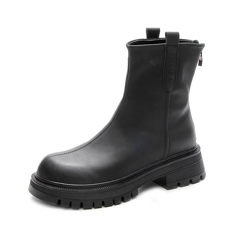 

Platform Heels Women's Short Leather Boots Chunky Luxury Designer Shoes Ladies Wedges 2023 Fashion Elegant Ankle Boot Female Zip