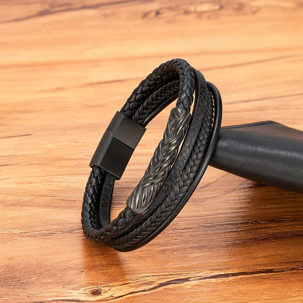 Классический мужской кожаный браслет XQNI ручная работа многослойный