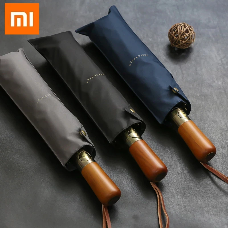 

Xiaomi Business Umbrella Fully Automatic Three Folding Windproof Solid Wood Handle Metal Men Sunny and Rainy Umbrella